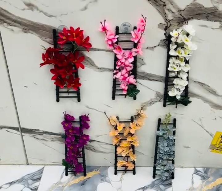 Pack of 5 Artificial Hanging Flower Wall Planters with Decorative Ladder Stands