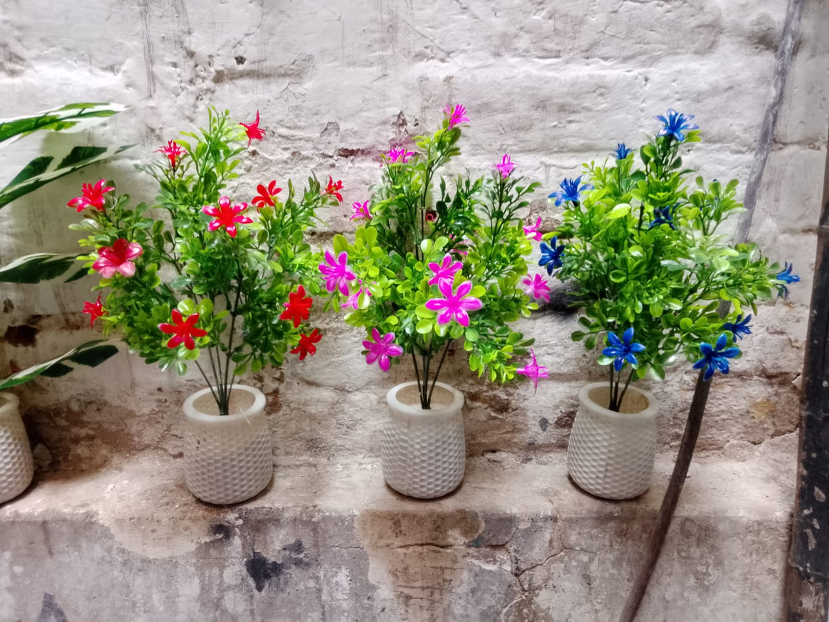 Pack of 4 Artificial Flower Plants with White Textured Pots
