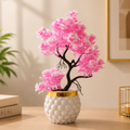 Pack of 4 Artificial Pink Rose Bonsai Plants with White & Gold Decorative Pots