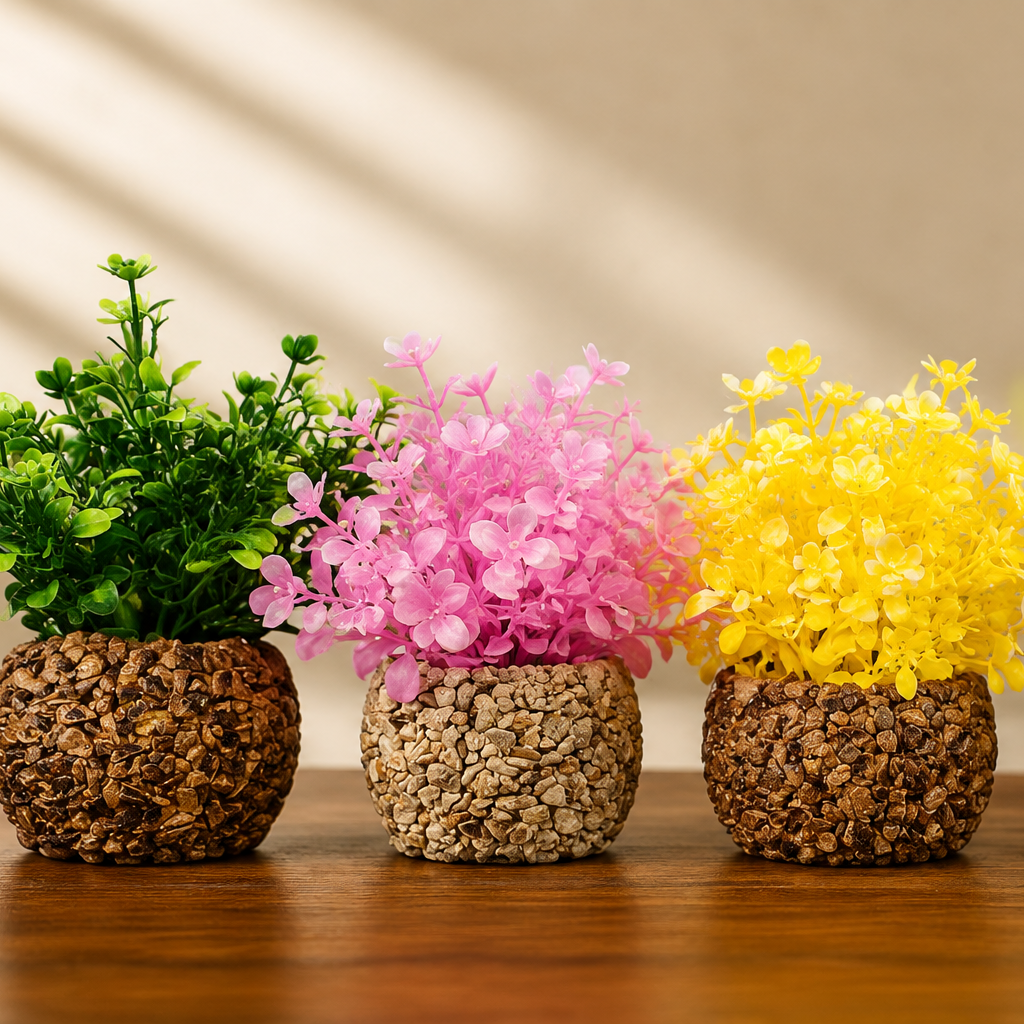 Pack of 4 Artificial Decorative Plants with Pebble Pots
