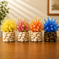 Pack of 4 Artificial Mini Plants with Pebble Pots – Decorative Tabletop Plants