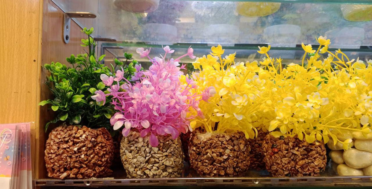 Pack of 4 Artificial Decorative Plants with Pebble Pots